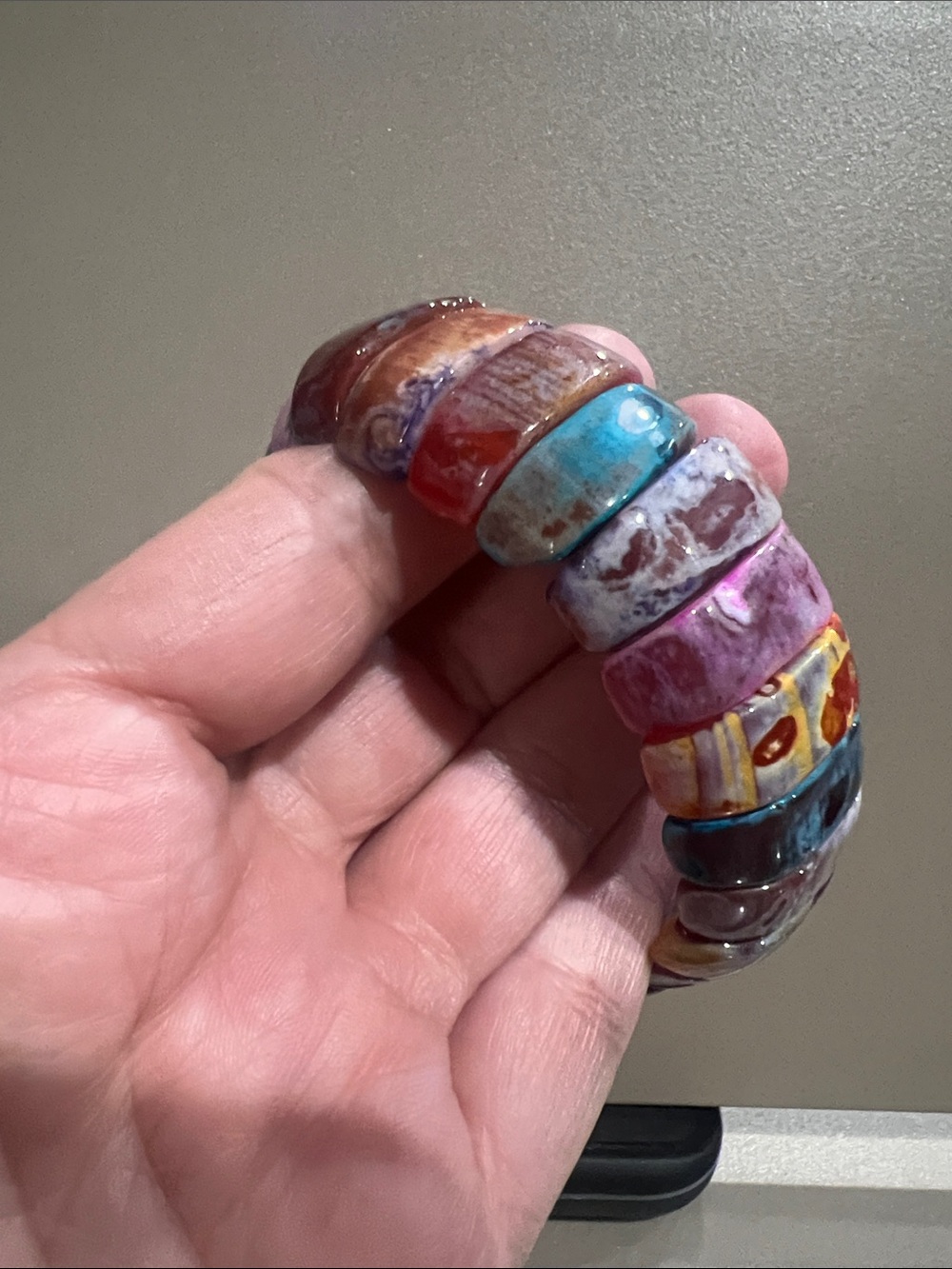 Multicolor Natural Ocean Jasper Dome Bead Stretch Bracelet